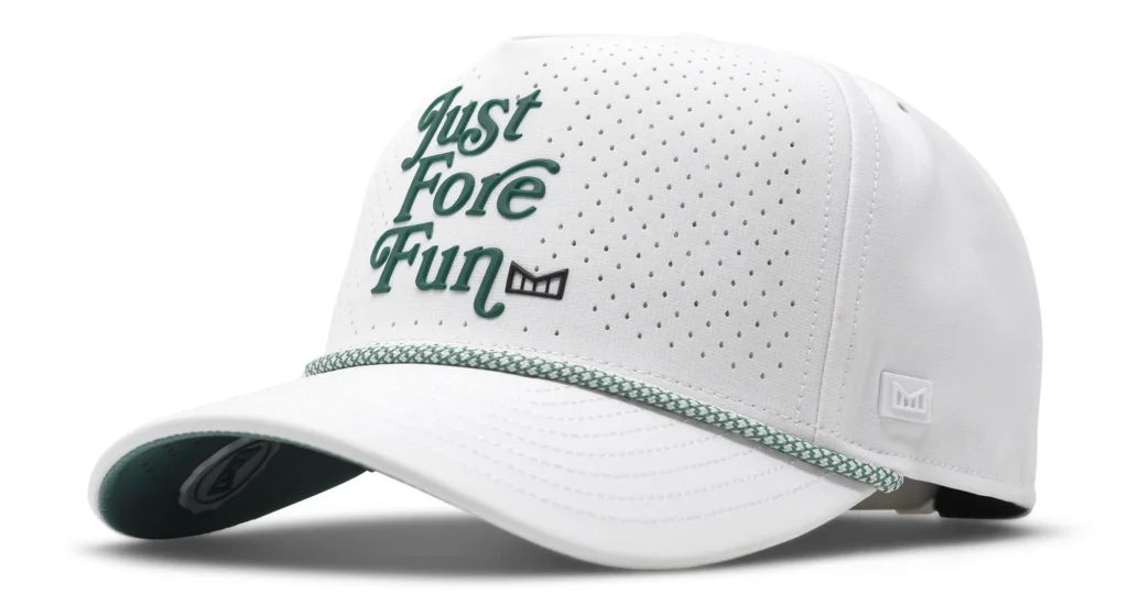 melin odyssey links hydro performance snapback golf hat 70299 white green hero
