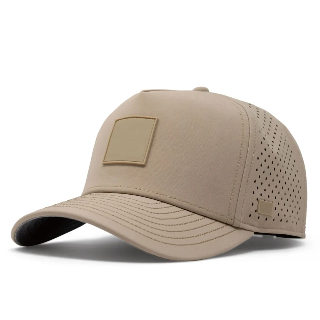 beige performance hat with vented sides and blank performance capsblank patch